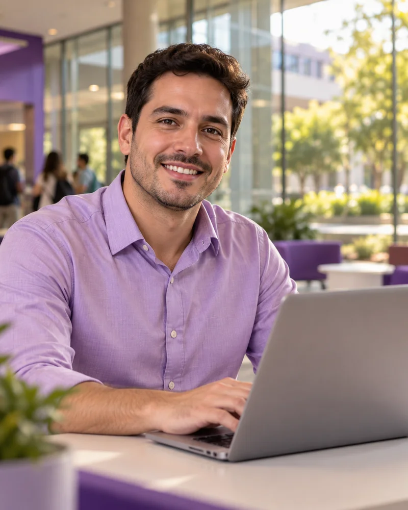 Profissional de faculdades trabalhando com um laptop