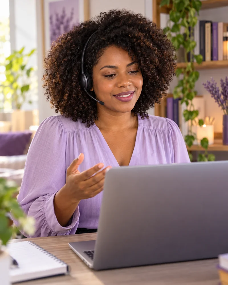 Profissional de cursos online trabalhando com um laptop